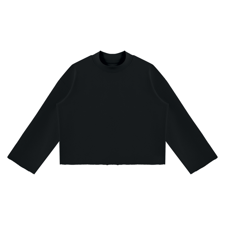 Unisex Mock Neck Raw Edge Boxy Sweatshirt