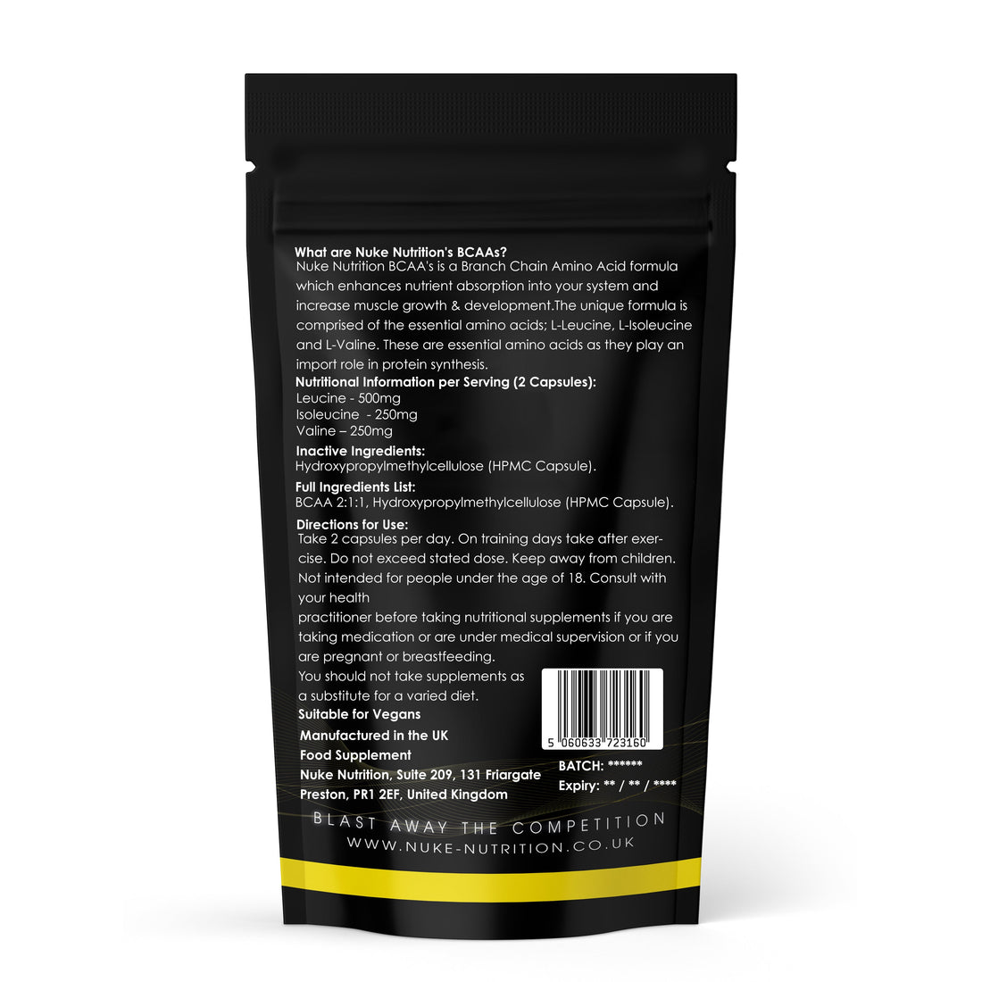 BCAA 2:1:1 Branch Chain Amino Acids 1000mg Muscle Growth & Recovery Post Workout Capsules styled look